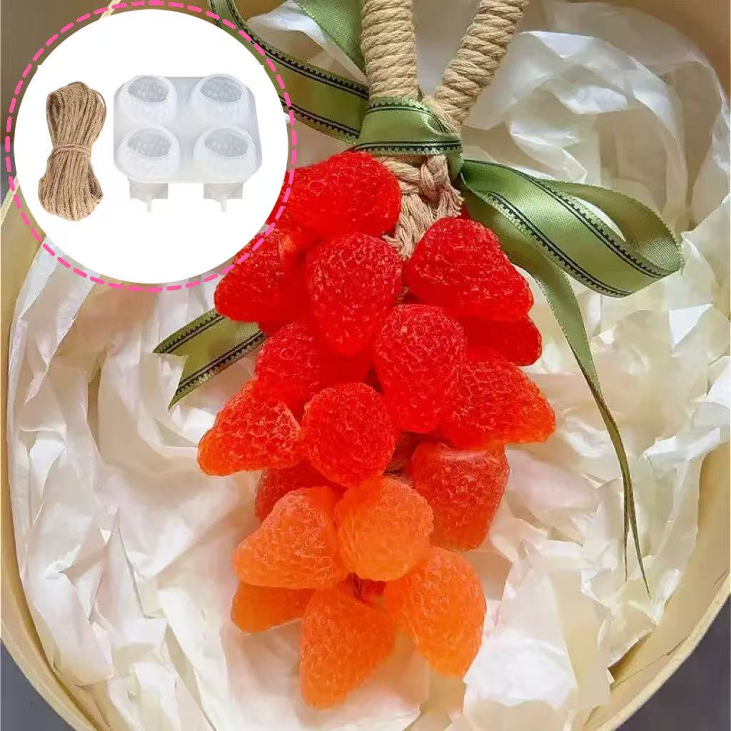 TEMU molde de silicona para hacer jabón con forma de fresa, molde de silicona para jabón de fresa con cordón para velas de aromaterapia DIY en uno,