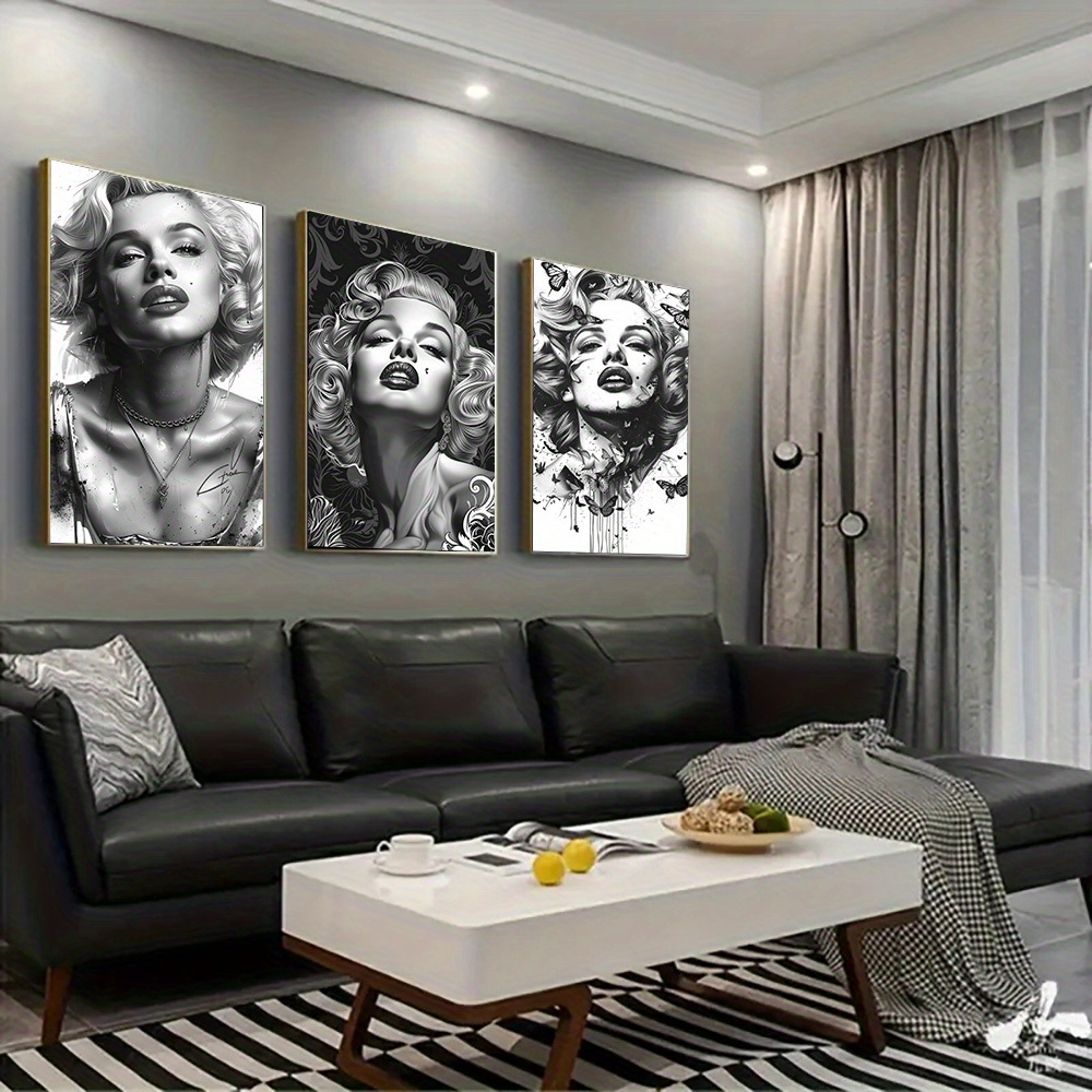 

3pcs Set Of Chic Black & White Canvas Prints - Elegant Women Design, Decor In Living Room Or Bedroom - Includes Wooden Frame, 1.2" , Room Decor