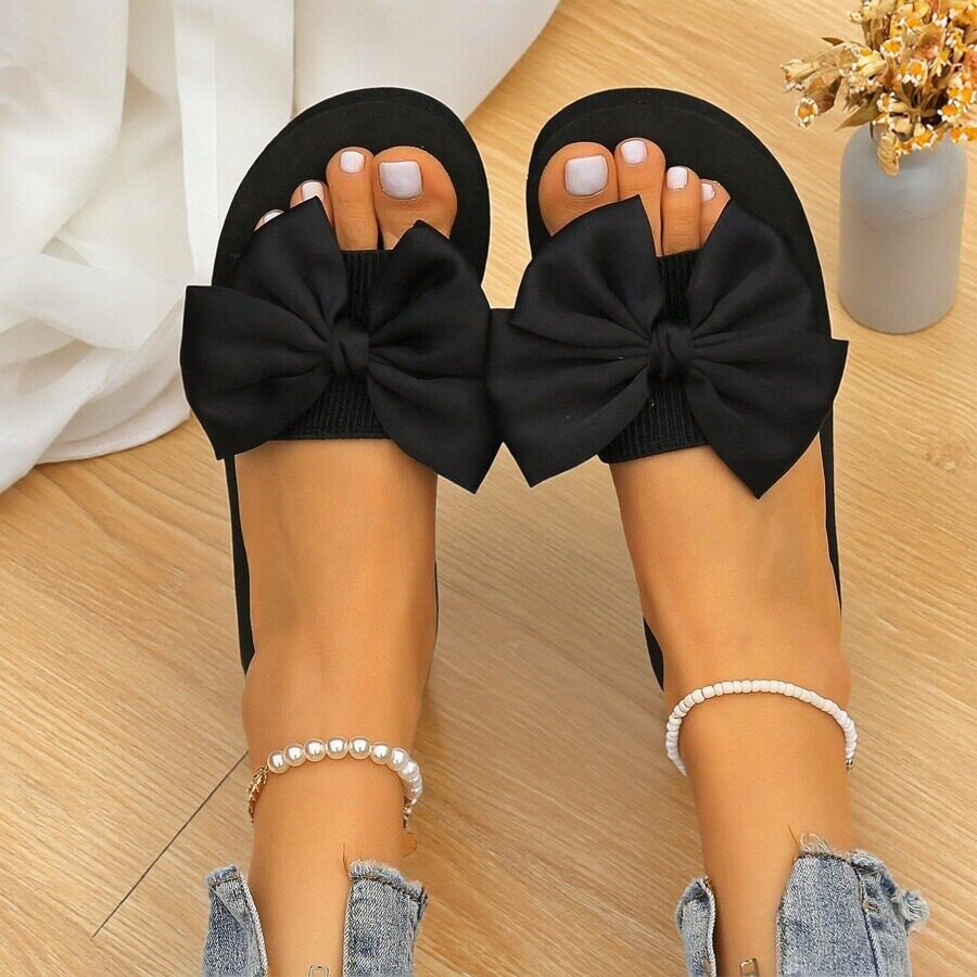 TEMU Women's Summer Flat Sandals With -strap Design And Bow Decoration, Suitable For Parties , Plus Size Sandals For Outdoor Leisure And Beach
