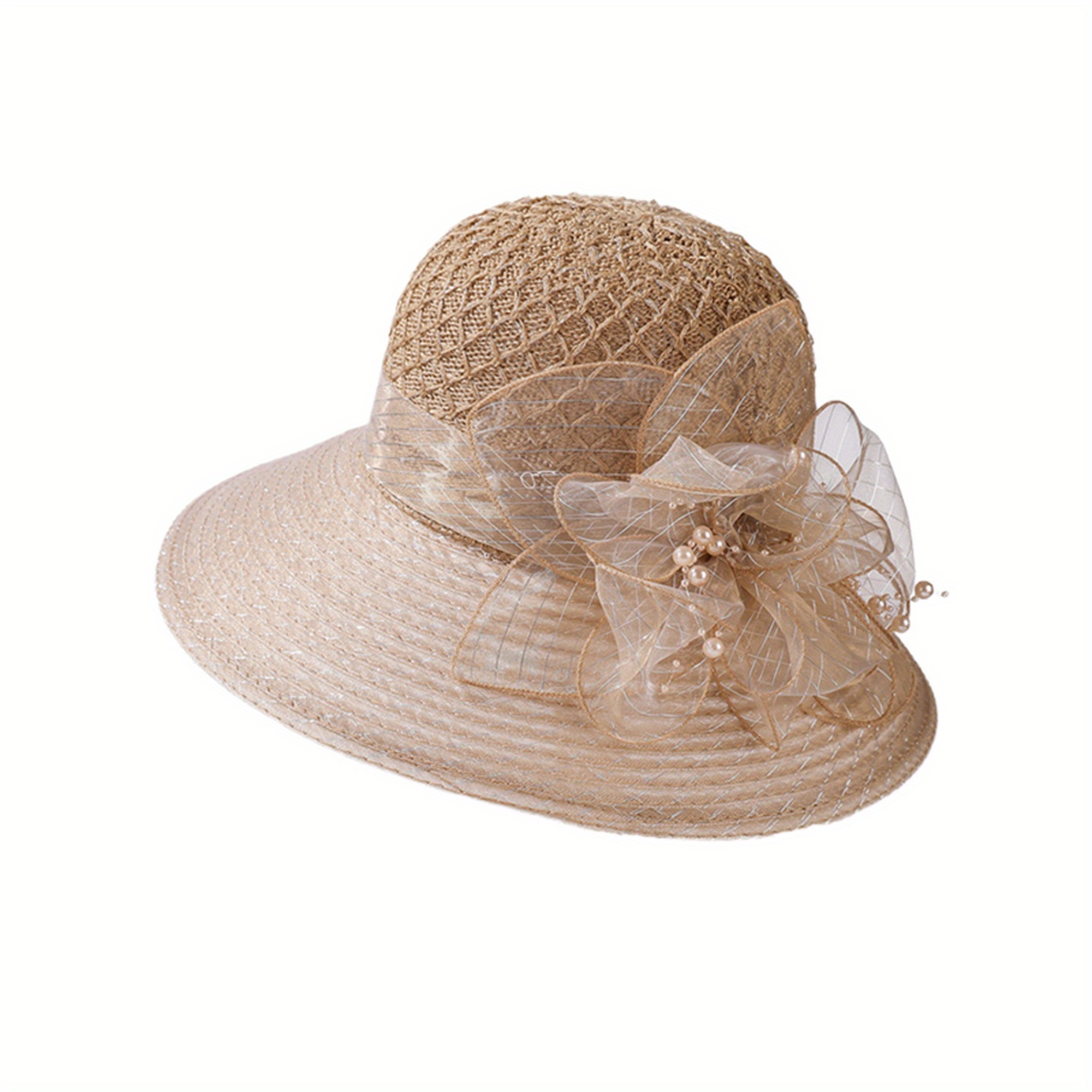 Elegant Tan Women\'s Hat with Floral Accent Tan Color Ladies Dress Hat with Flowers/Shenor Millinery  main image 3