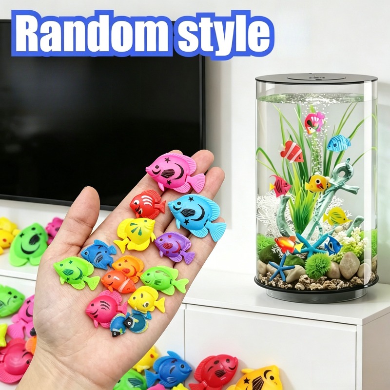 TEMU [ Decor Set] 14pcs Artificial Floating - Aquarium Decorations Set, Realistic Replicas - Small Fish Tank Decor Random Color