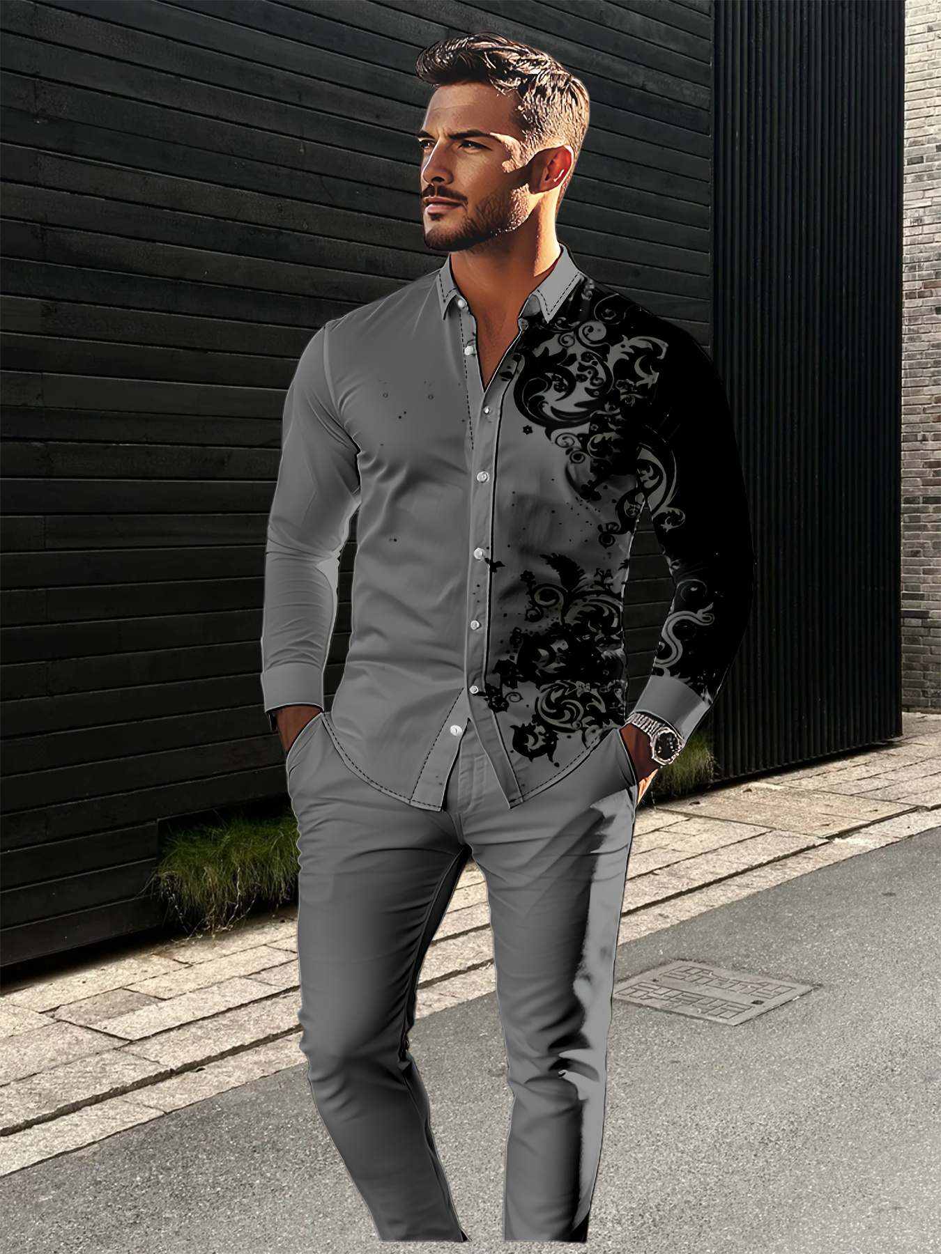 green emerald velvet dress Tapered-Fit Stretch Dress Pants for Tall Men in Black 38 / 40 / Black main image 0
