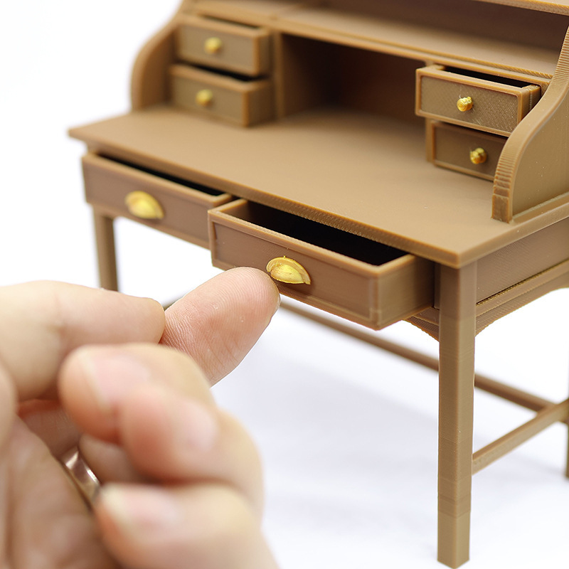 Escritorio En Miniatura 1/12 Para Casas De Muñecas - 3 Cajones Funcionales, Madera Vintage