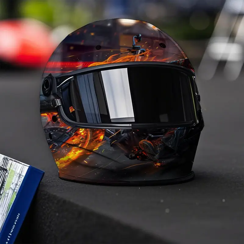 bell full face flame helmet with Hand Painted Flames Chasing Freedom including Bells Overbrow Ventilation design which channels air into the brow of the helmet itself and over the head Bell Arrow Helmet - Optimum