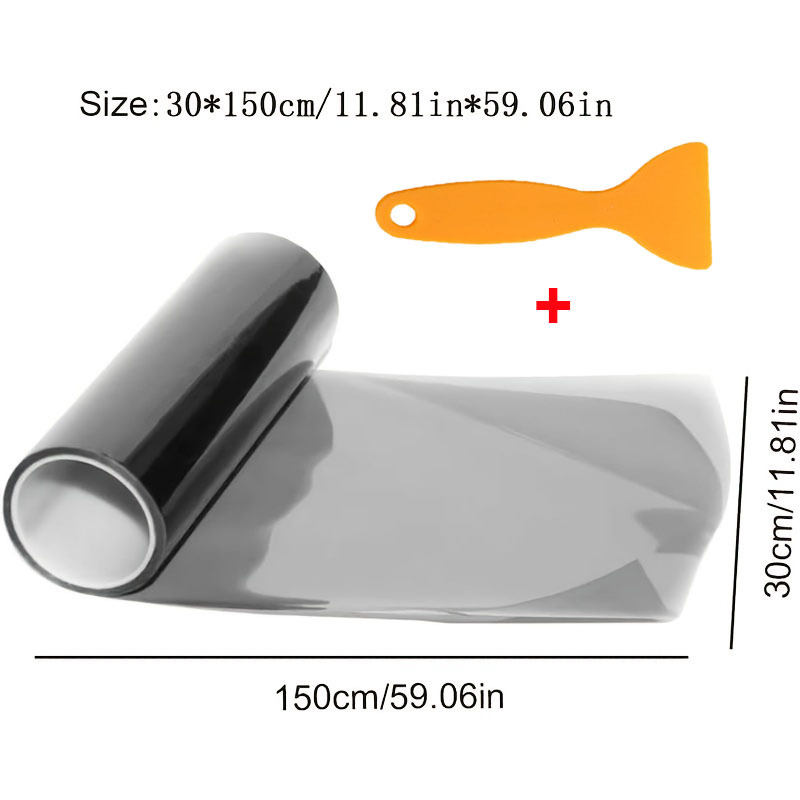 Image of 2pcs(1pc Headlight And Taillight 1pc Scraper Tool)11.81inch X 59.06inch Car Headlight And Tail Light Film - Easy To Apply, Enhances Vehicle , Stylish Auto Additions