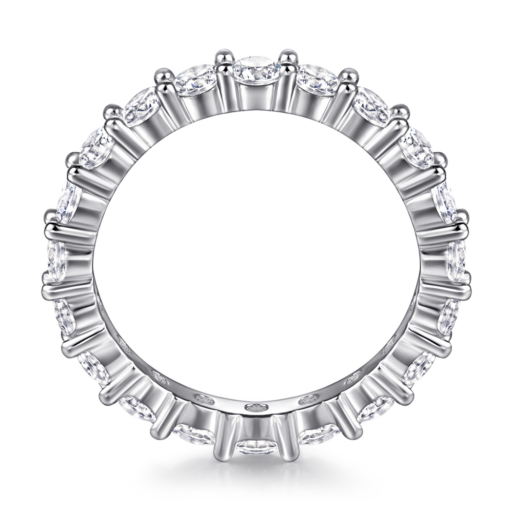 Women's 925 Silver Moissanite Beaded Trim Eternity Ring