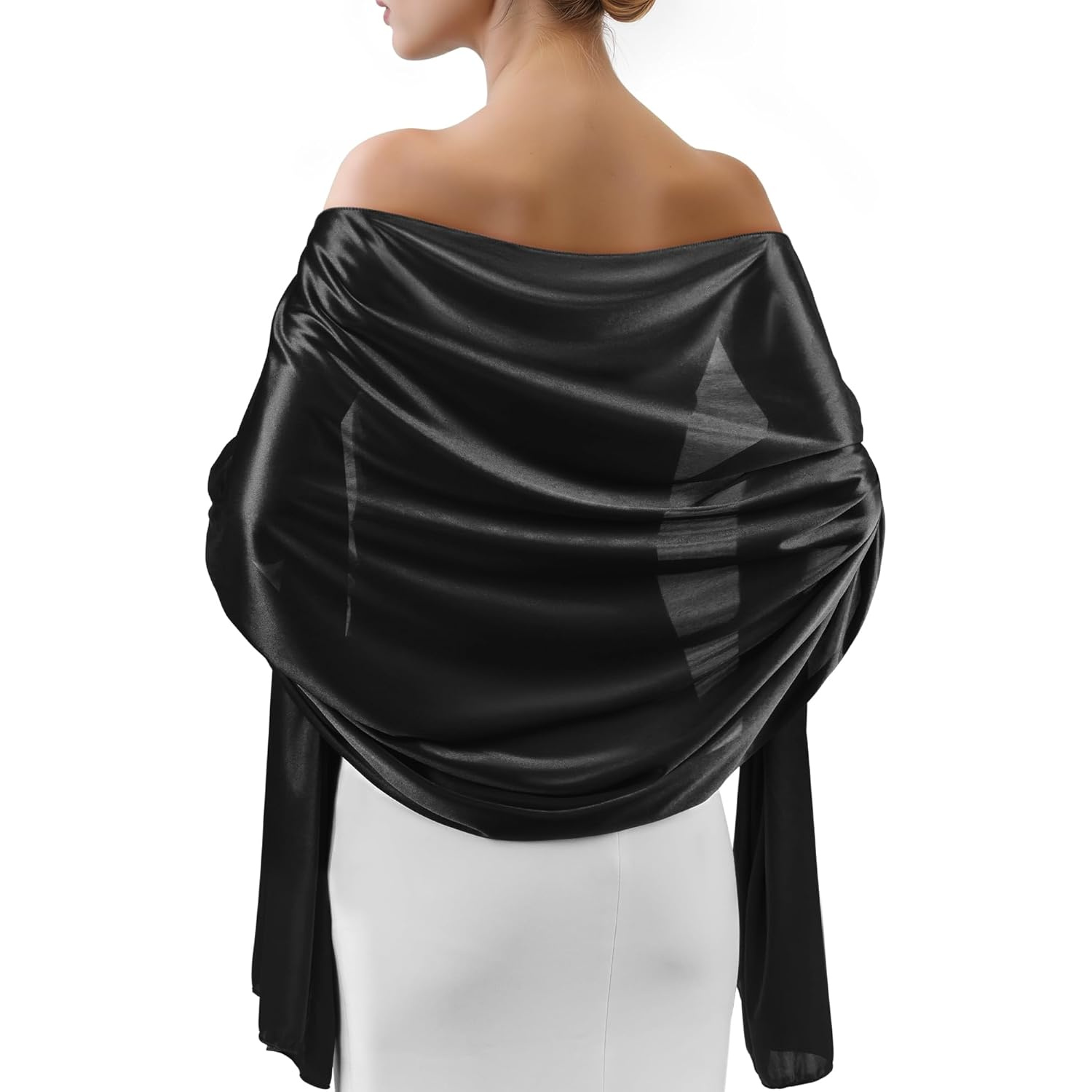 puff sleeve semi formal dress Long V-Neck Satin Formal Dress with Short Lace Sleeves Black / 18 main image 0