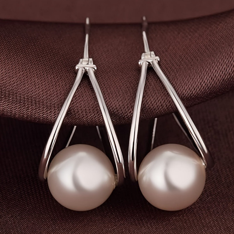 TEMU Elegantes aretes de aro incrustaciones de perlas de artificial para mujer, perfectos para banquetes, , regalos de San Valentín y uso diario