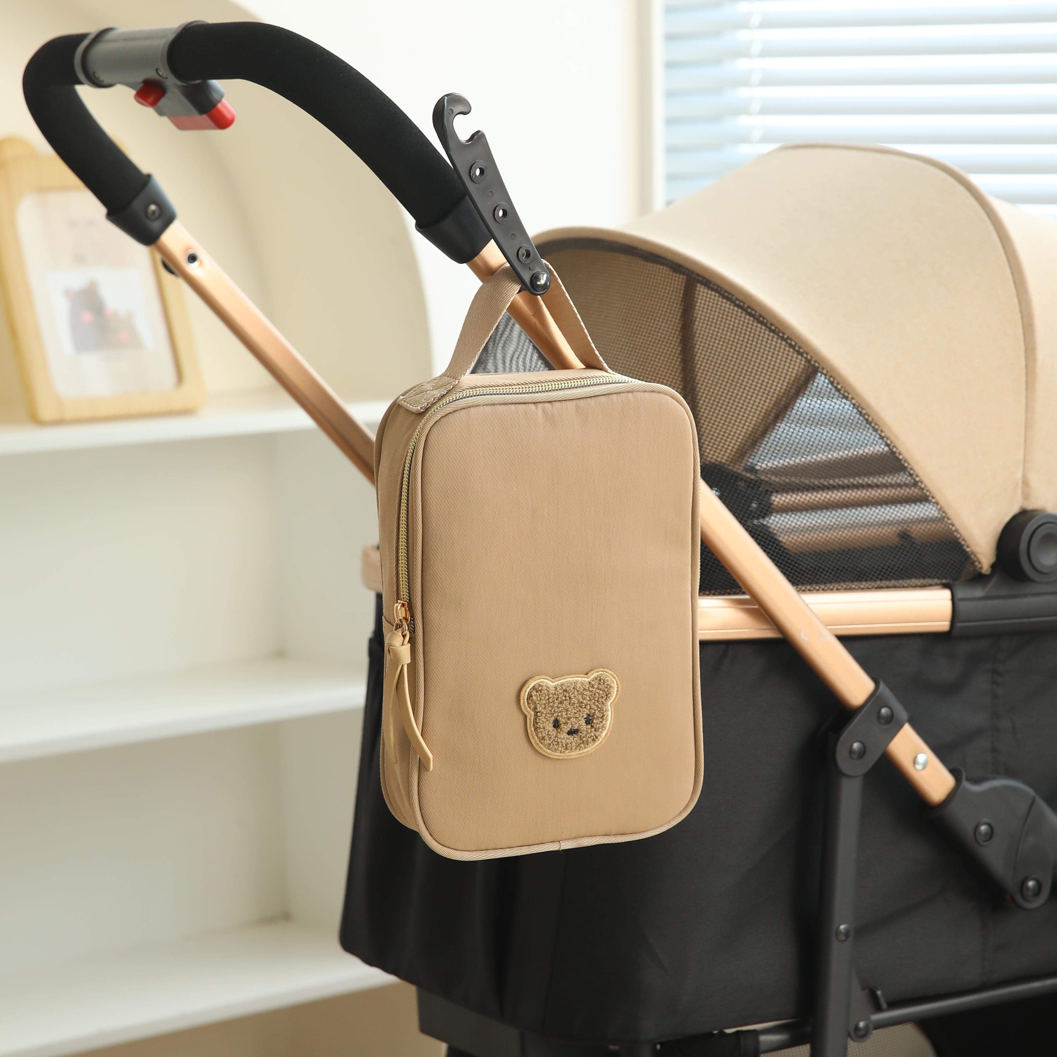 TEMU Mini Sac Maman, Sac de Rangement pour Lingettes Brodé , Sac à Couches Portable à au Poussette, avec Poignée