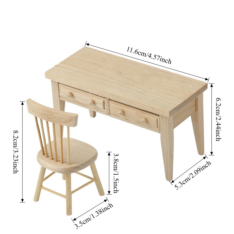 TEMU 1:12 Dollhouse Miniature Furniture - Realistic Book And Desk , Table And Chair Set, Miniature Props And Ornaments, Home Decoration Accessories