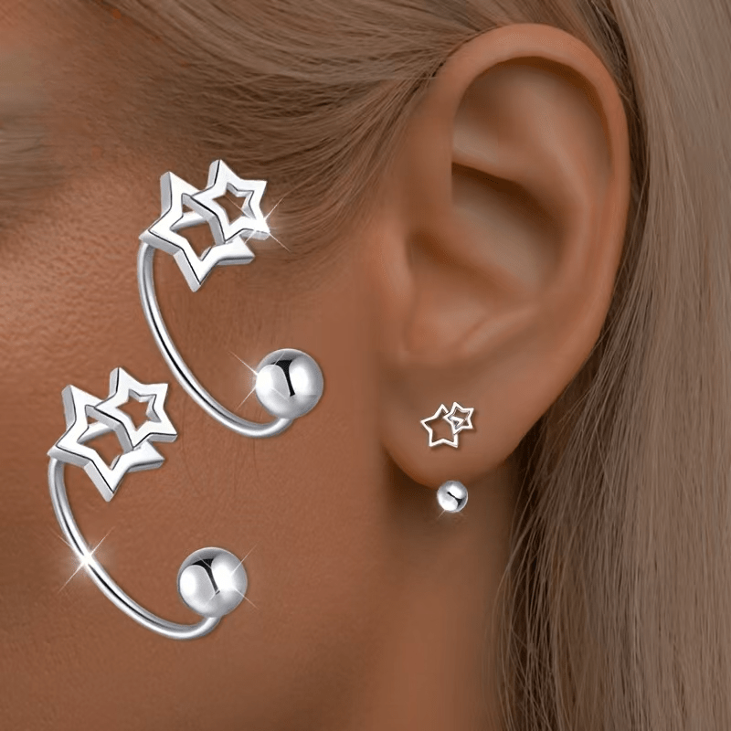 Image of A Pair Of Women's Fashion Earrings, Simple Star Hooks, For Autumn And Winter Wear, Gift To Best Friend Or Party Present, Suitable For Daily Music Festivals Halloween Christmas Parties Banquets