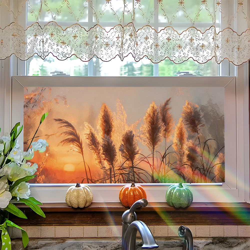 TEMU 2d Flat - 2d Flat - 1pc Of 2d Flat Design Featuring Reed Grass In A With A Pattern. This Static Cling Window Film Requires No Glue And Serves As