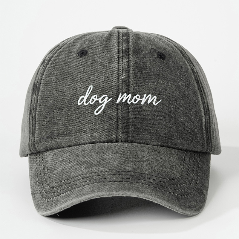 TEMU 1 Embroidered "dog Mom" Washed Baseball Cap, Unisex Trucker Hat, Breathable Adjustable Golf Cap, Summer Fashion Curved Brim Hat For Men And