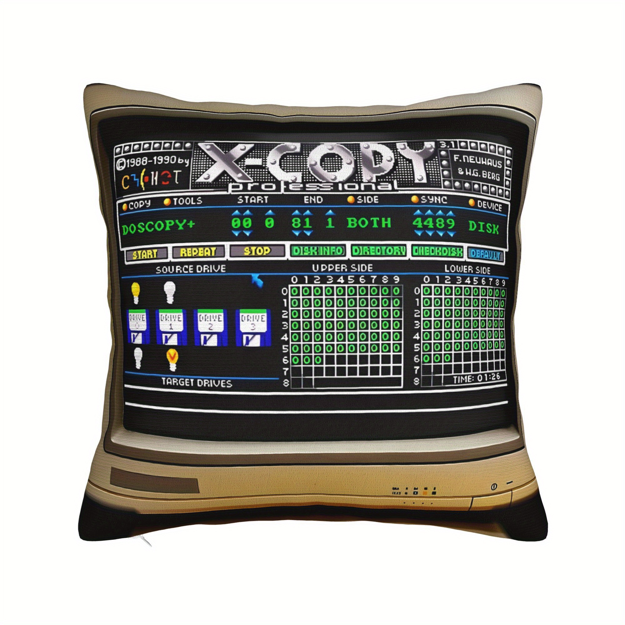 TEMU BIHUDU Kissenbezug - Kopier-Software Design Vintage Computermonitor-Kissenhülle, Doppelseitiger Druck Schwarz/Beige, Reißverschluss