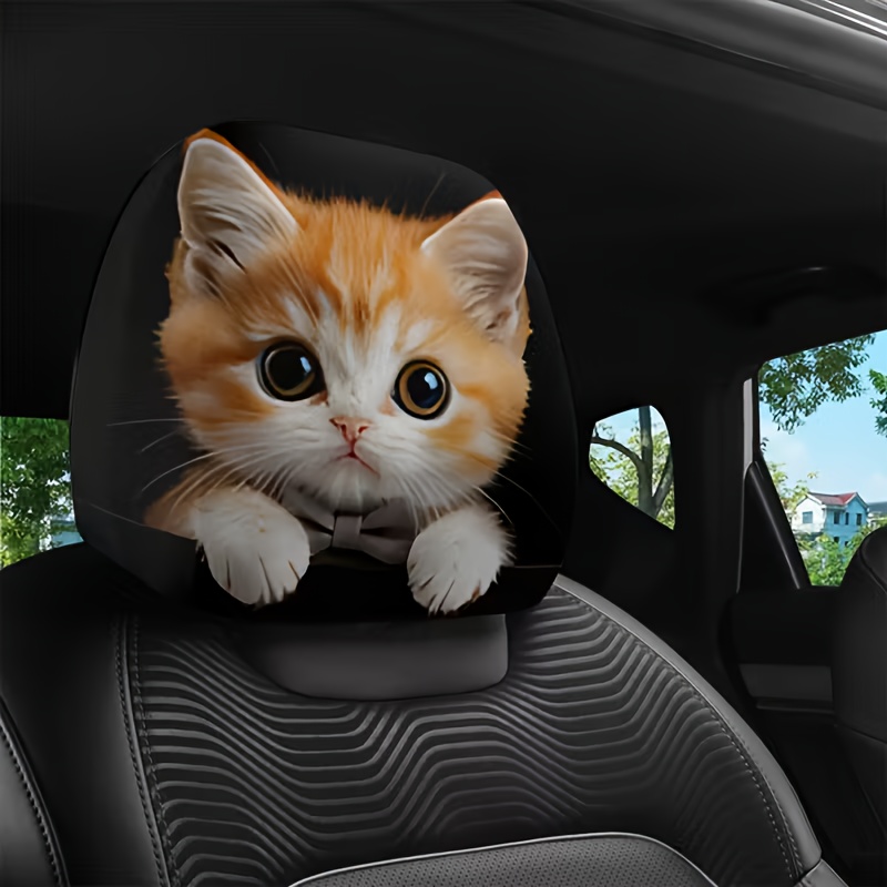 TEMU 【2枚セット】可愛い大きな目猫のカーカバー。車内装飾に最適。柔らかく快適なストレッチ取り付け簡単。なドライブに最適。ギフトにもおすすめ。汎用タイプで、車の友達にも。