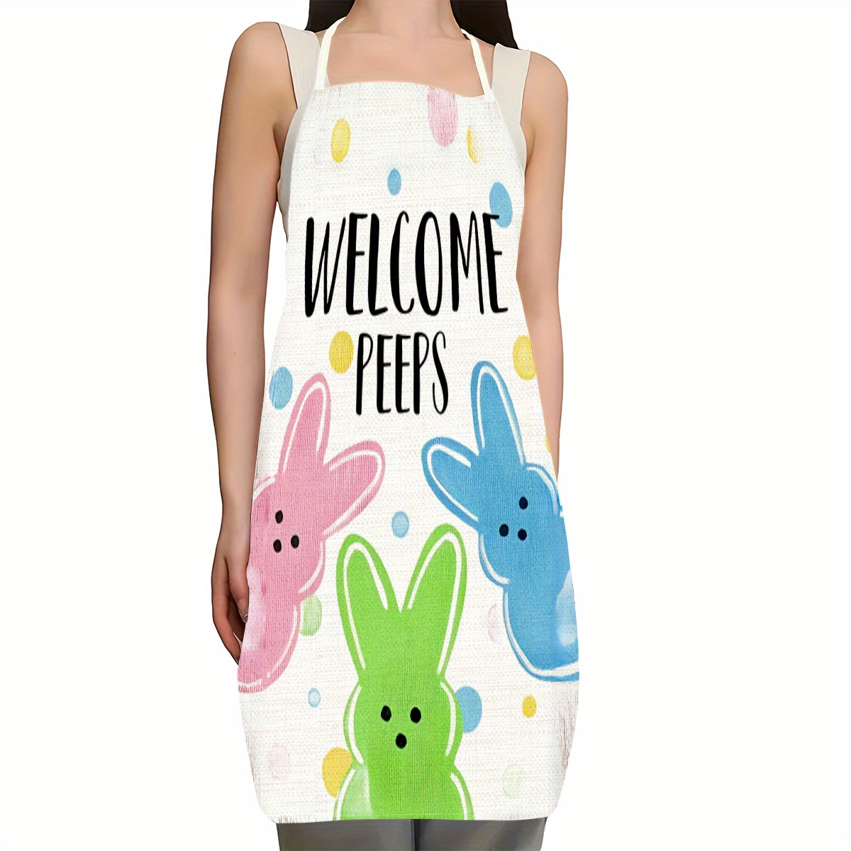 

1pc Easter Bunny Linen Apron - Sleeveless Design, Pastel Bunnies & "welcome " Print, Easy-clean & For , Kitchen Wear, Restaurants, Cafes - Cooking Enthusiasts