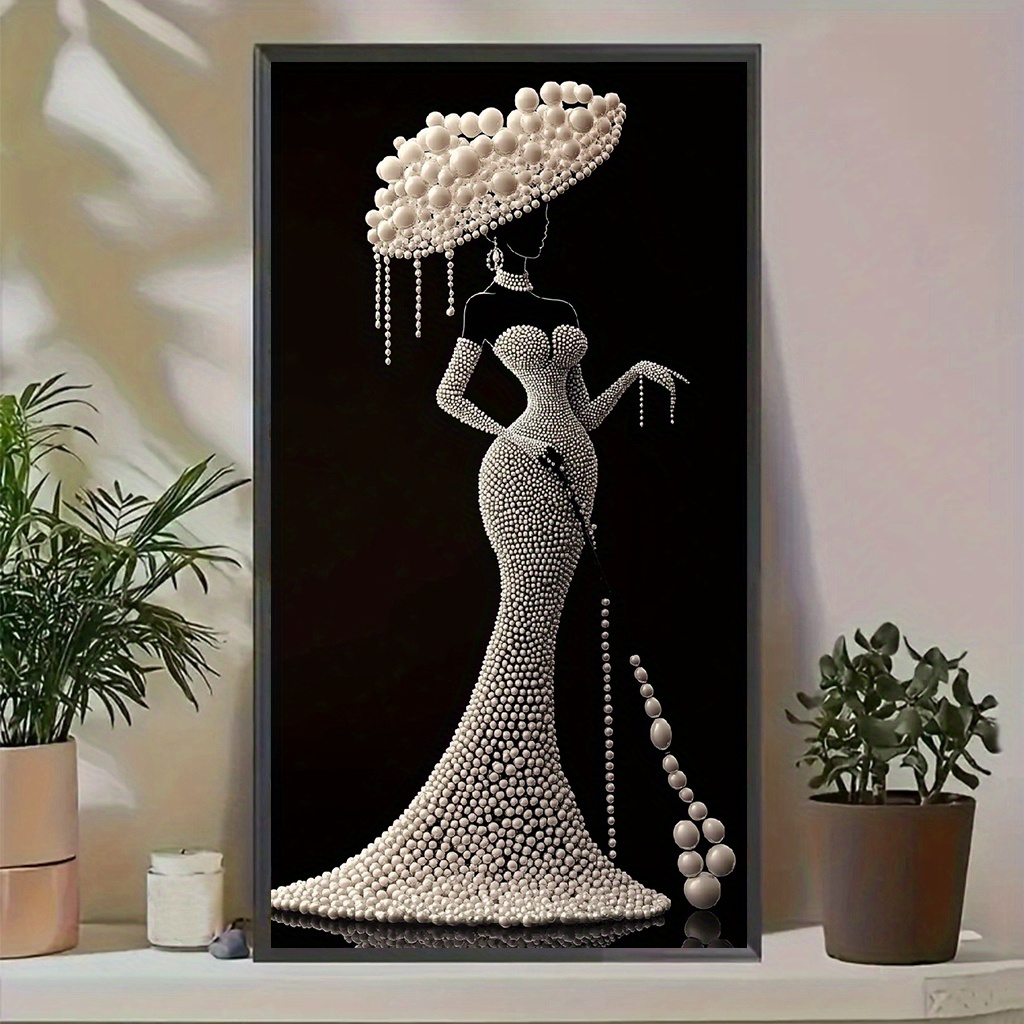TEMU A Gift Suitable For All , An Elegant Pearl-decorated Diamond Painting Kit - 40x70 Cm / 15.7"x27.6" Large Size, Mosaic Art Crafts To Decorate