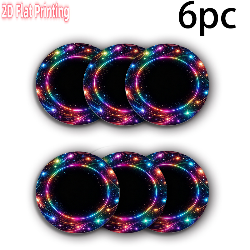 TEMU Set de table rond 2D plat - 4 pièces - 6 pièces - Anneau néon multicolore - de polyester, impression 2D à plat, convient pour un dîner élégant,