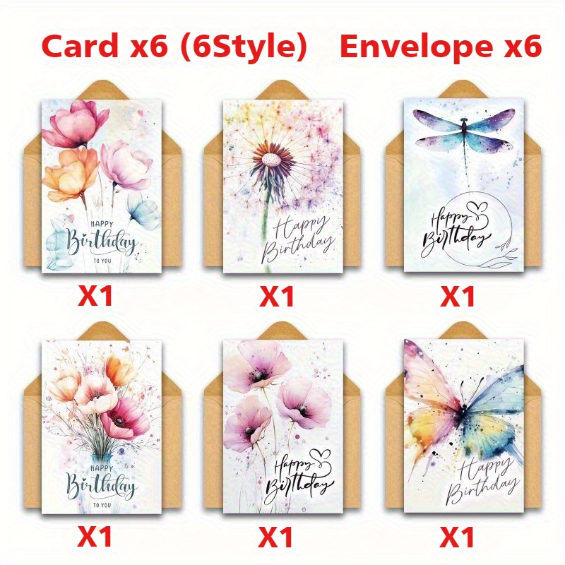 Image of 12 Watercolor And Flower Birthday Cards With Envelopes, Perfect For Any Occasion, Ideal For Expressing Gratitude To , For Women And Men