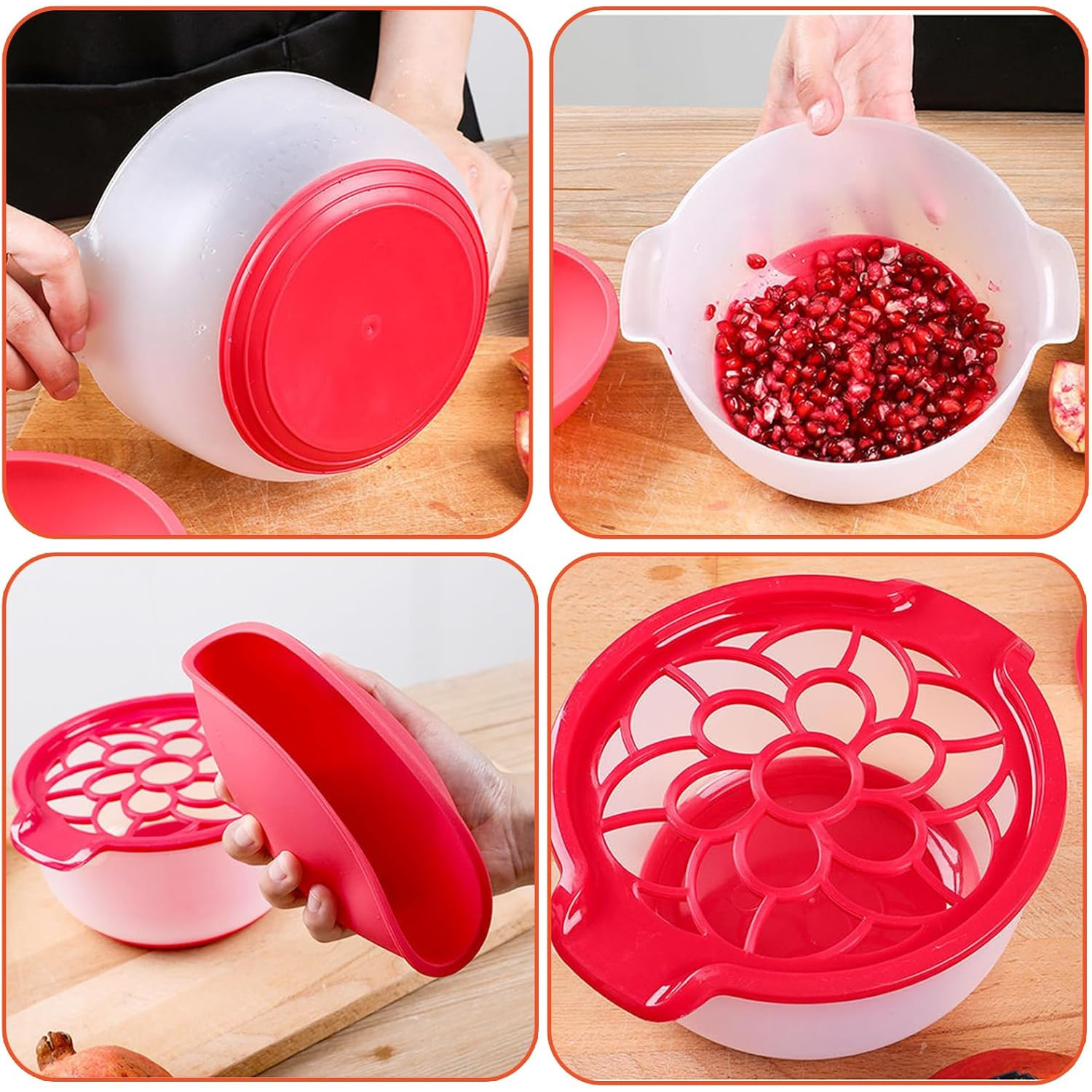 Silicone Pomegranate Peeler and Bowl Set, Food-Safe Plastic Pomegranate Deseeder, Easy Arils Removal Tool for Kitchen Use
