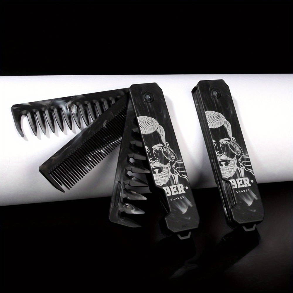 TEMU Heren Speciale Styling Kam, ABS Plastic Opvouwbare Kam, Zwarte Multi-Tand Kam, Brede-Tand Olie Kop Kam, Baard Kam