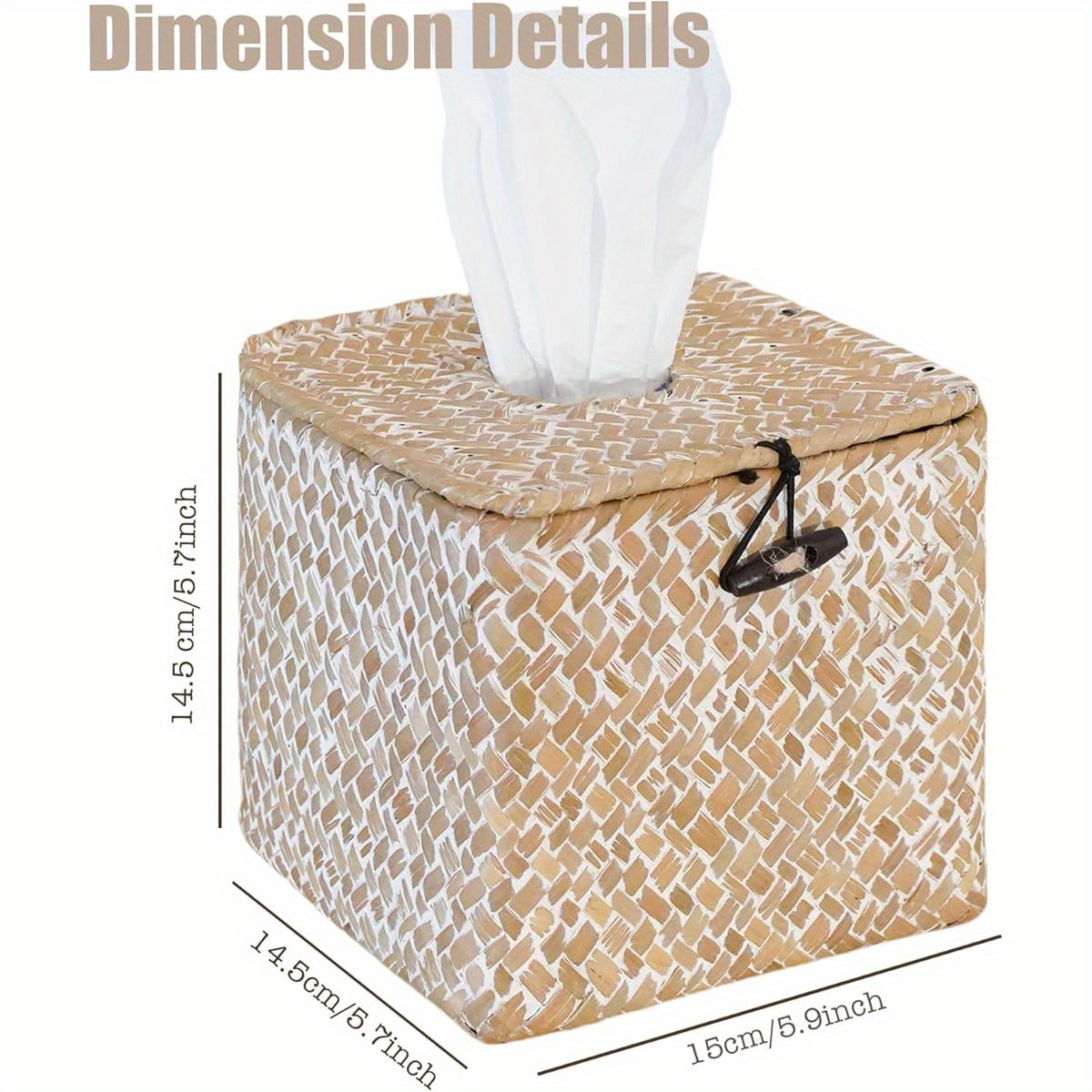  woven tissue box cover boho farmhouse plastic napkin holder with lid square     5 9x5 7x5 7 inch for bathroom living room kitchen bedroom   Product details 4