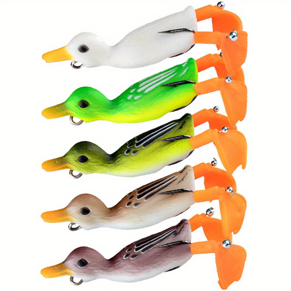 TEMU 5 Lure Rotating Duck Webbed Feet Thunder Frog Surface Bionic Fake Bait Soft Bait Simulation Duck Bionic Bait