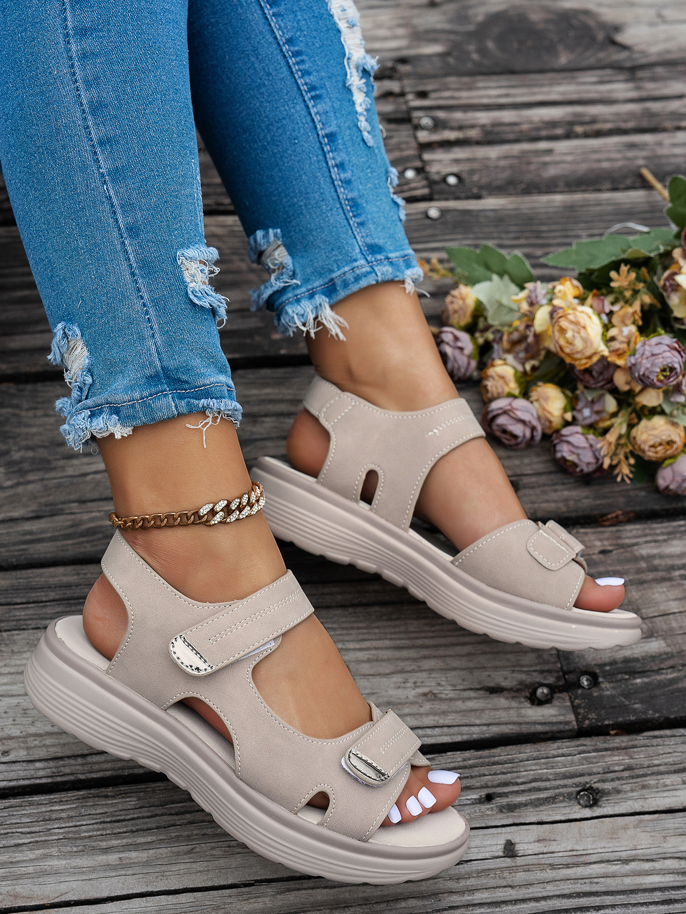   womens ankle strap sandals thick platform wedge heel breathable pu cover open toe casual   with cushioned insole secure straps for summer   Product details 9