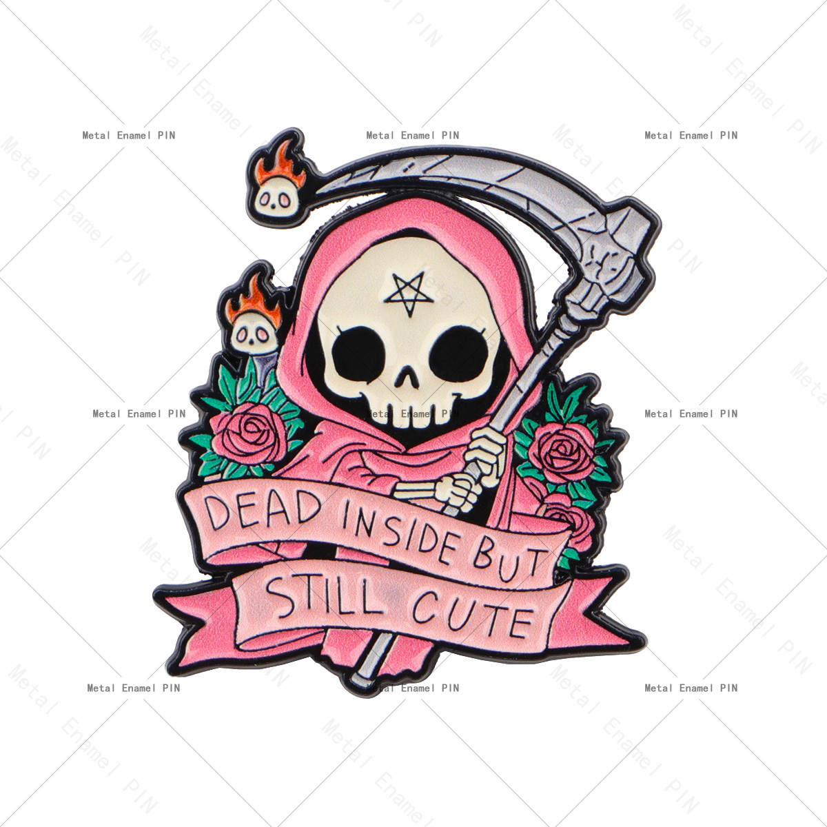 TEMU 1pc " But Still Cute" Reaper Enamel Pin - Pastel Goth Pink Death Brooch For Alt