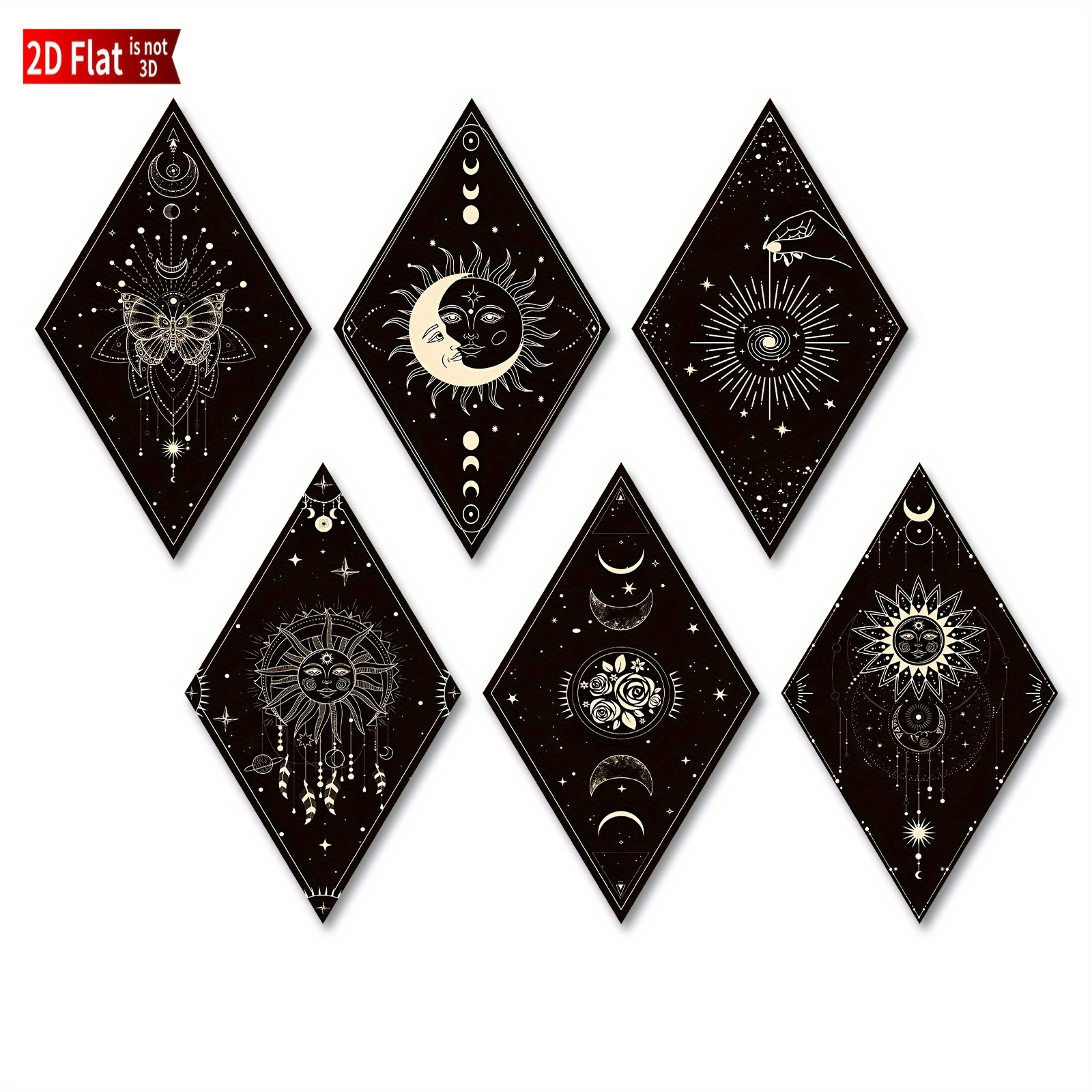 TEMU 2d Flat, 2d Flat Plane, 6pcs Bohemian Style Wooden Moon Phase Starry Sky Hanging Ornaments - Vintage Reclaimed Wood Wall Decor, Artistic
