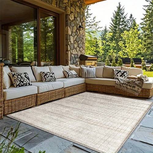 outdoor velvet leisure chair set 850gsm high quality machine washable rectangular sofa with plush cushions in beige and brown accents and rug suitable for comfortable patio garden or living room decor patio furniture