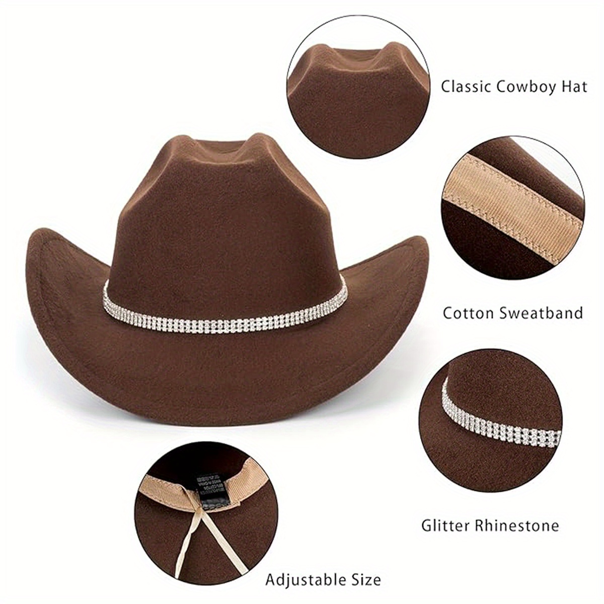unisex western felt cowboy hats classic roll cowgirl wide - Temu display picture 1