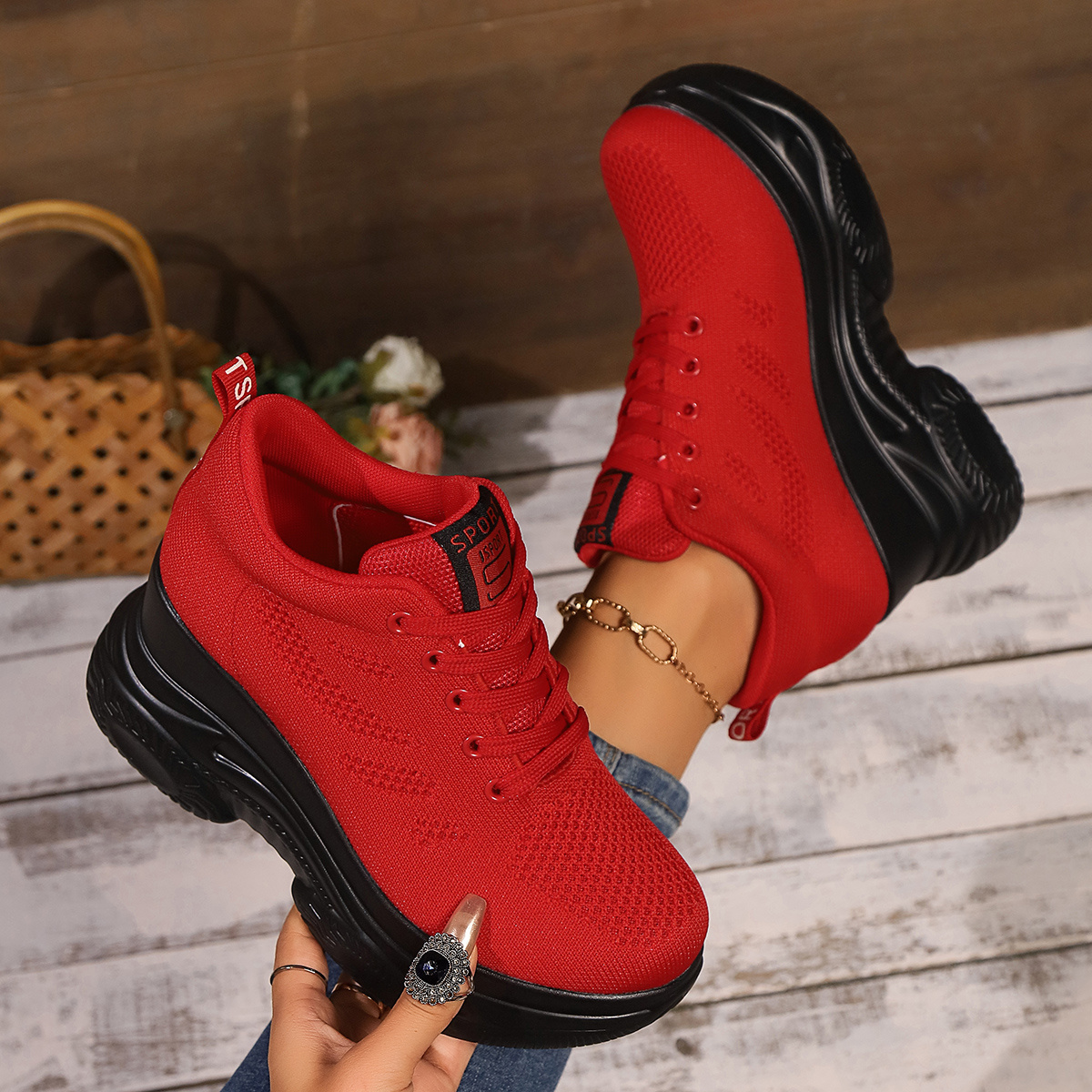 Sneaker Lack Turnschuhe Lack Turnschuhe Rot Damen Plateau Sneaker