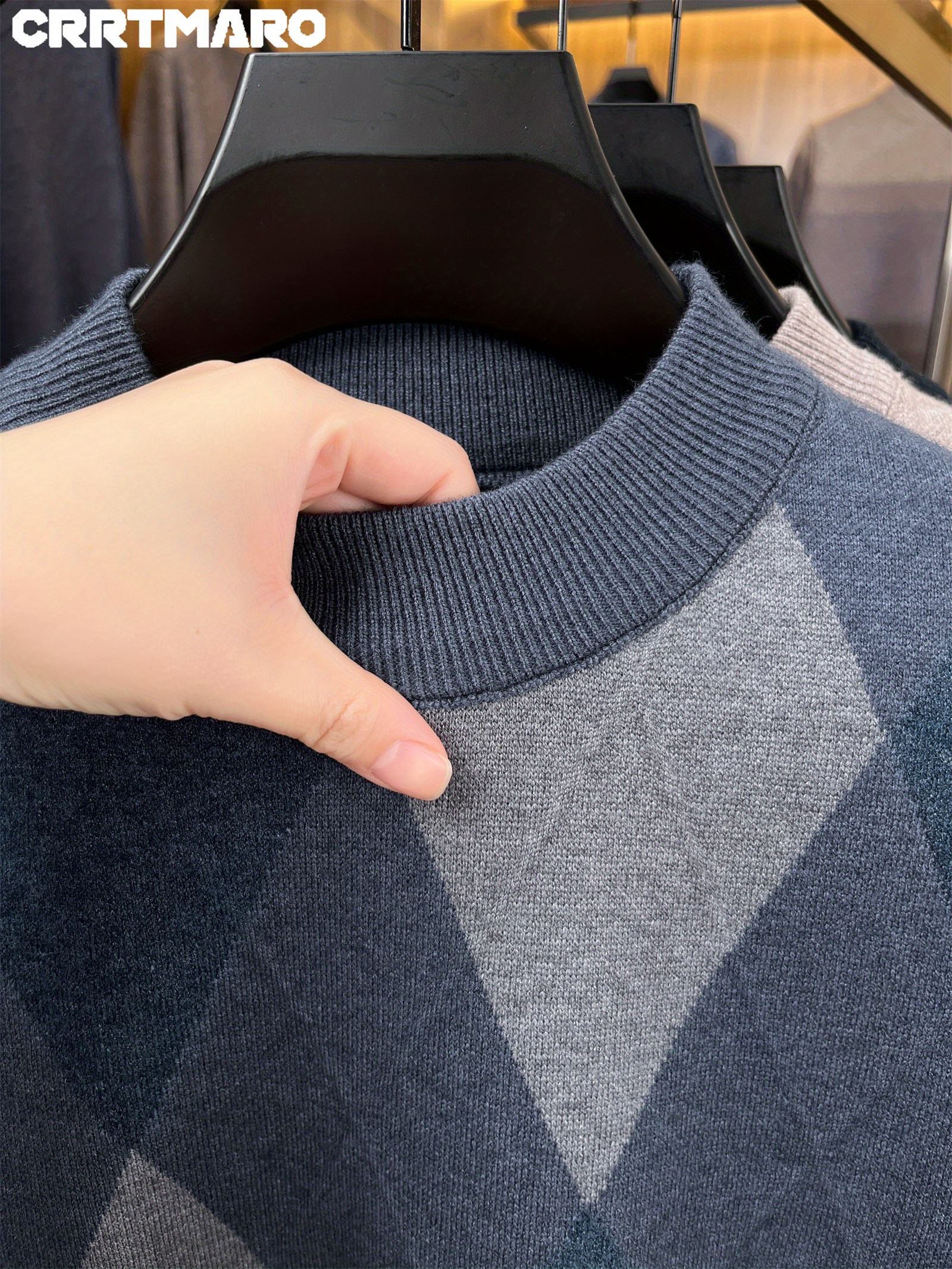 CRRTMARO Men'S Thickened Winter Sweater - Heavyweight Warmth, Half-High Neck, Dark GreyRed/ & Striped - Casual & Formal, Knitted Sweater For Men, Long Sleeve Sweater For Men, Pullover Sweater For Men, Men Winter Clothes, Winter Clothe For Men