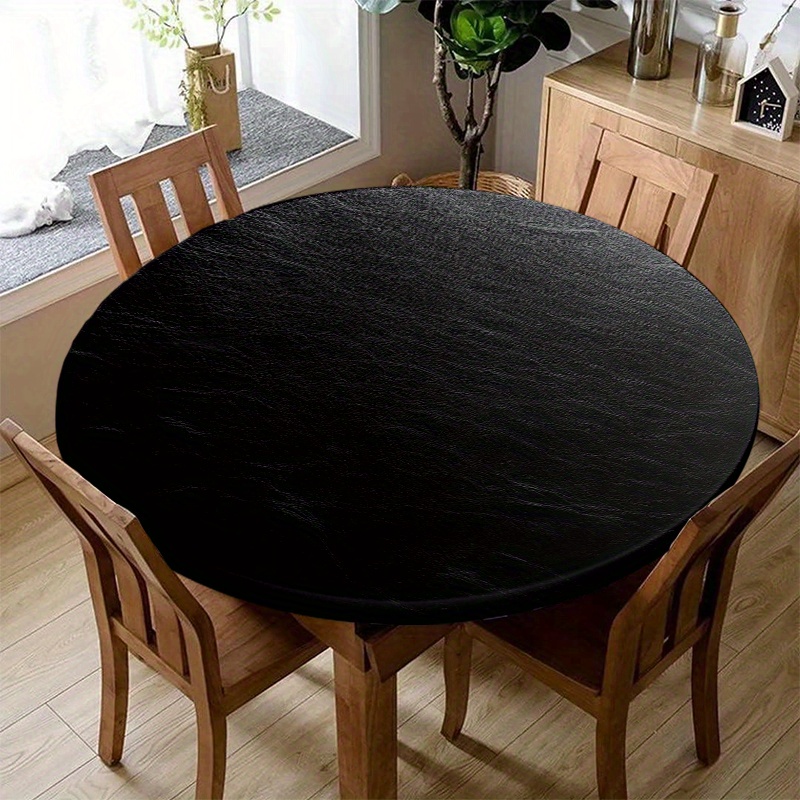 TEMU 1pc 2d Flat Printed Round Tablecloth, Black Textured Circular Table Cover, With , Easy-clean Polyester Fiber Outdoor Dining Cover, Suitable For