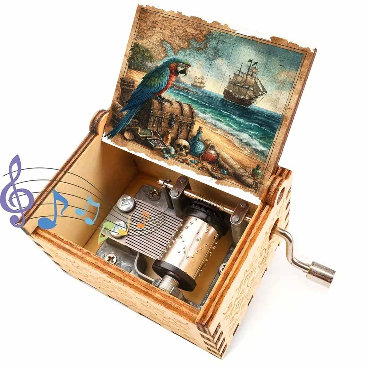 TEMU Pirate Ship Treasure Hunt Music Box, Exquisite With High-quality Wood, Intricate Patterns, , Stories With Music, Perfect Gift For Relatives, , '