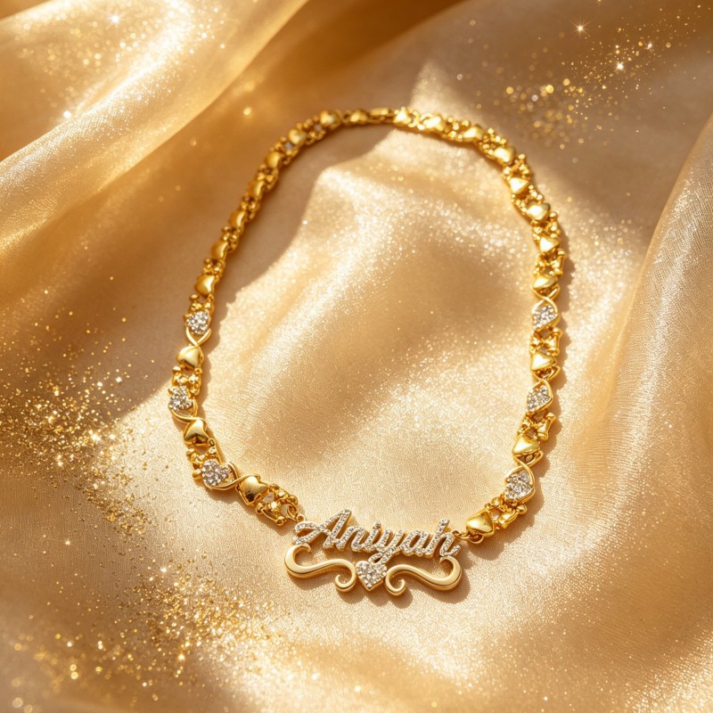 TEMU Name Necklace For Women - Custom Heart & Infinity Bling Chain With Name/initials/number Plate, Sparkling Suitable For Mom, Partner, Best Friend