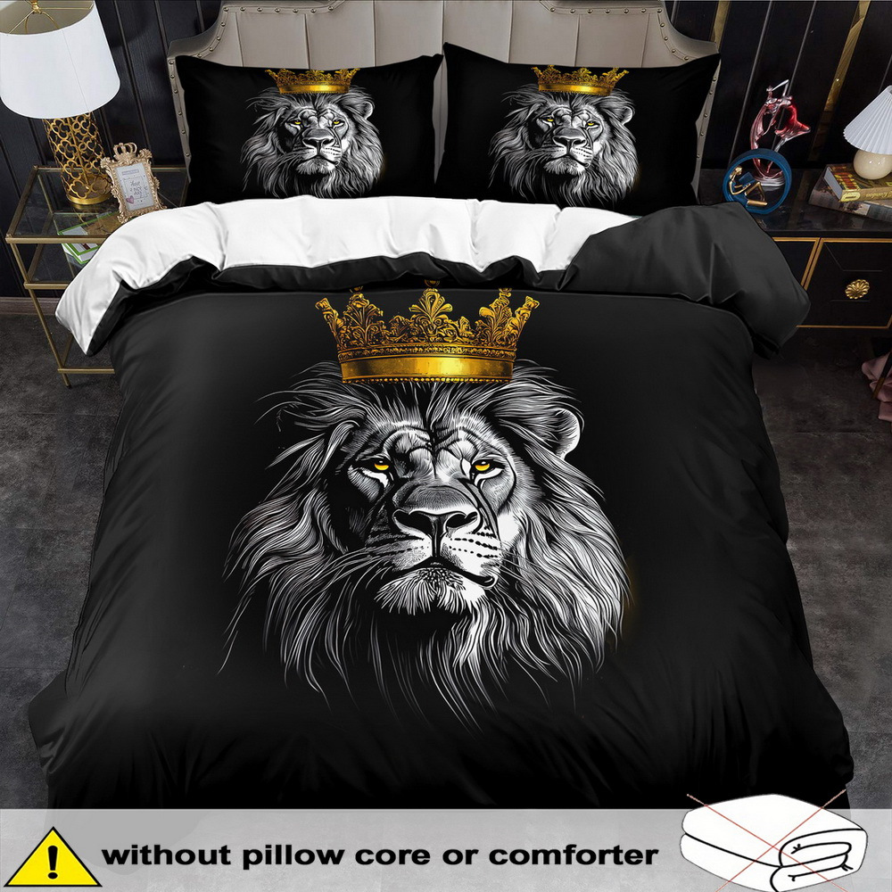 TEMU Parure de Housse de Couette sur le Thème du Lion - 2/3 pièces, Douce, Confortable et Respirante, Linge de Lit Imprimé Motif Animal , Parure de