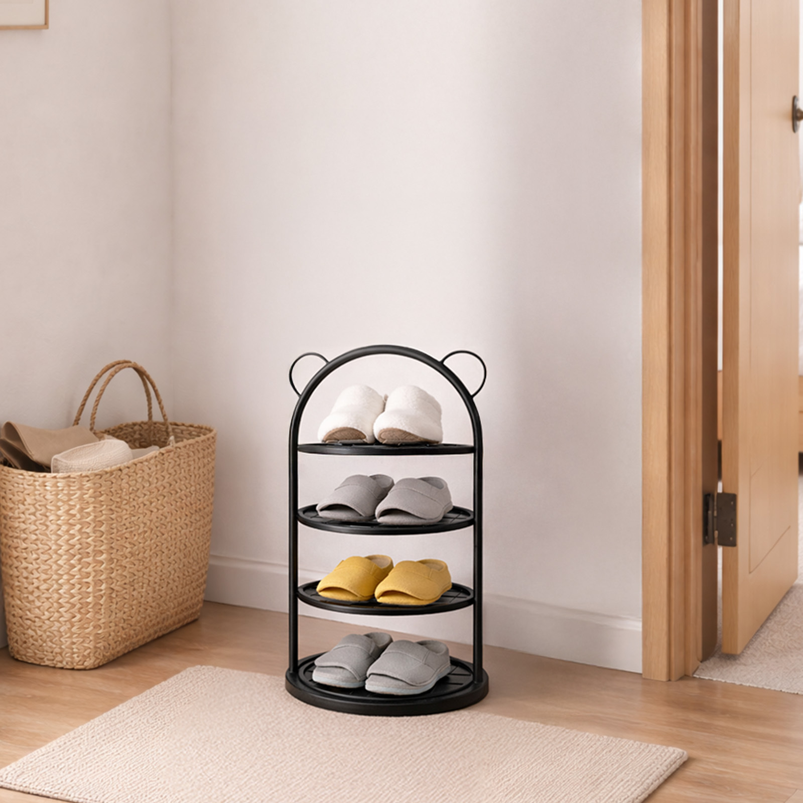 Image of A Bear Ear Metal Shoe Rack - Hallway Storage Shelf, And , Suitable For Room Types, Space- ( In 3 Colors, With 4-7 Tiers From)