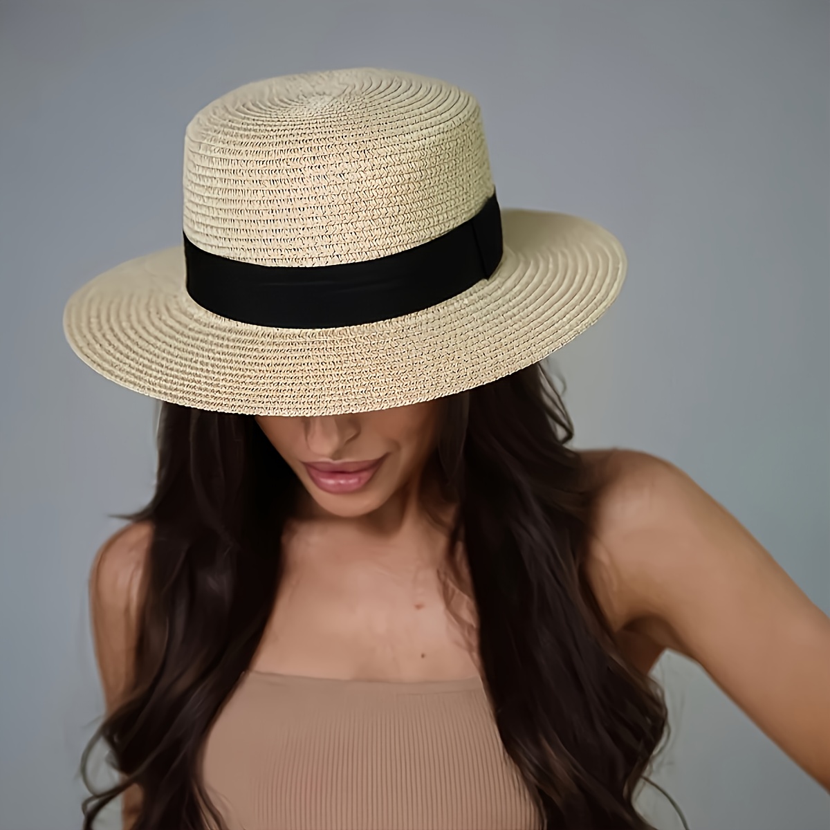 TEMU Beautiful Women's Outdoor Straw Hat, Summer Outdoor Sun Hat, Breathable Fashion Casual Hat, Suitable For Seaside Vacations And Stylish Outfits
