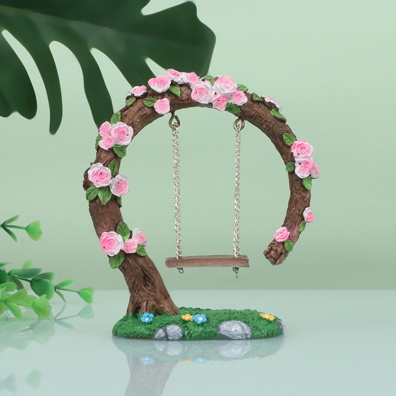 E-shop Realistischer Harz-Rosen-Schwungstumpf-Dekor mit schwenkbarer Blume – Outdoor-/Feengarten-Ornament geeignet für Terrasse, Miniaturlandschaften &