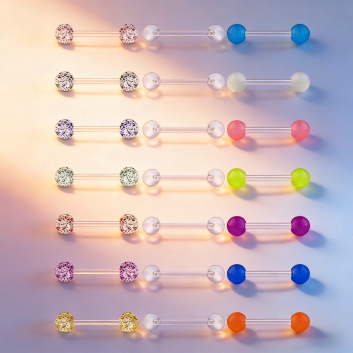 21pcs Bioflex Tongue Piercing Body Piercing Set, 14g Flexible Plastic Jewelry, 12/ 14/ 16/ 18mm