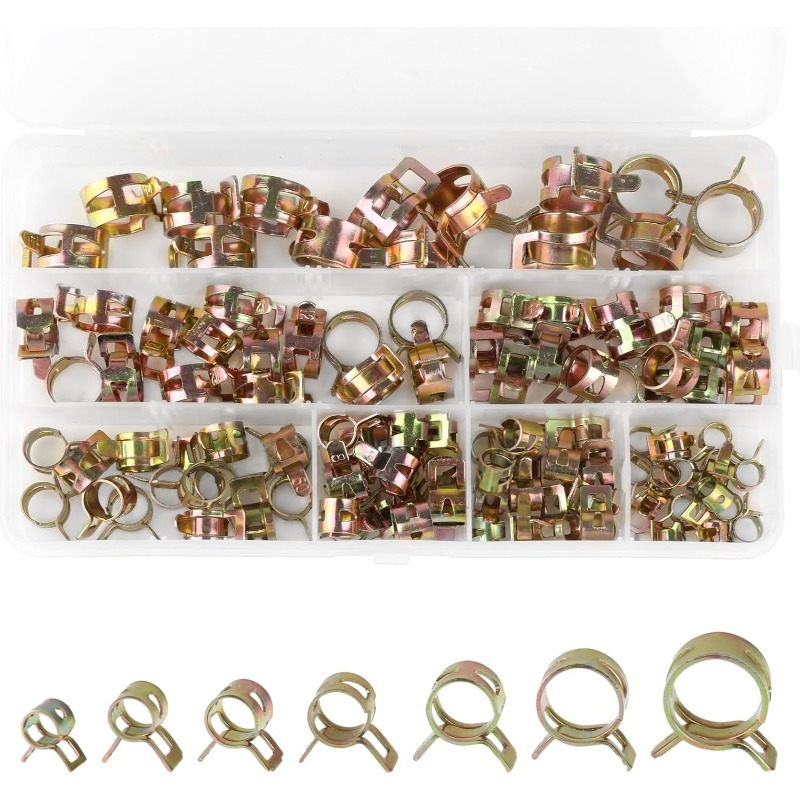 TEMU 105 Pack Alloy Steel Durable Hose Clamp Assortment Kit - For Automotive & Mechanical Use, 7 Sizes 6/ 7/ 8/ 9/ 10/ 12/ 14 Mm, Perfect For Pipes,