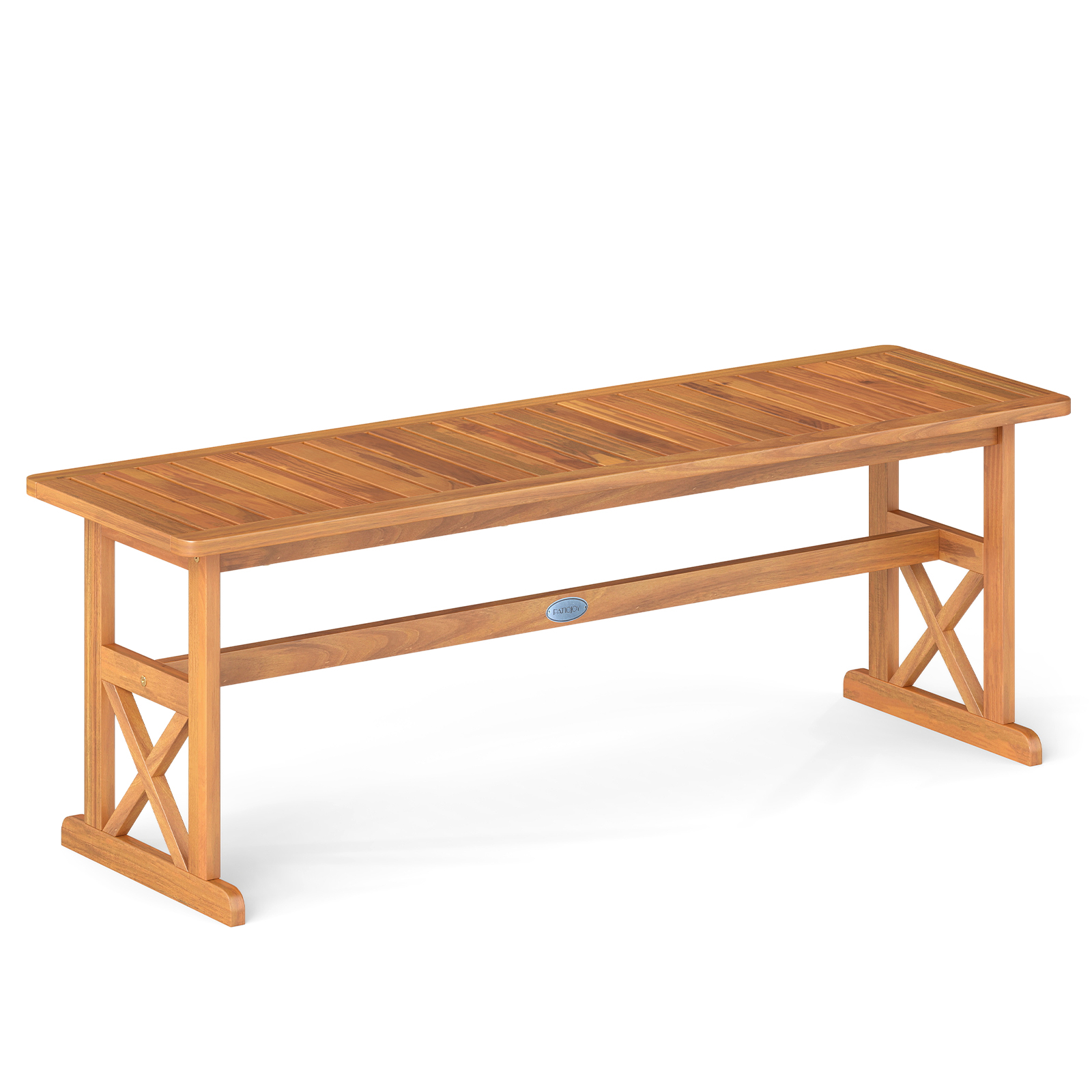 Image of 51" Outdoor Acacia Wood Bench, 2-3 Person Backless Patio Dining Bench With Slatted Seat And 800 Lbs Weight Capacity, Outside Seating Furniture For Front Porch, Garden, Balcony And Backyard
