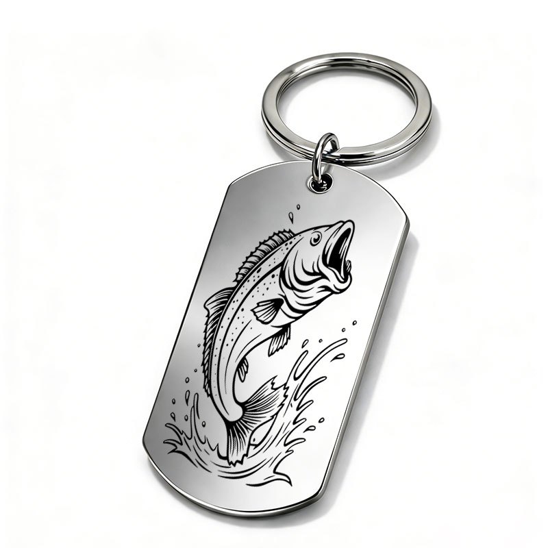 TEMU 1pc Mirror Metal Laser-engraved Fish Leaping Out Of Water Pattern Keychain, Outdoor Fishing Leisure Carry-on Accessory, For Fishing Enthusiasts