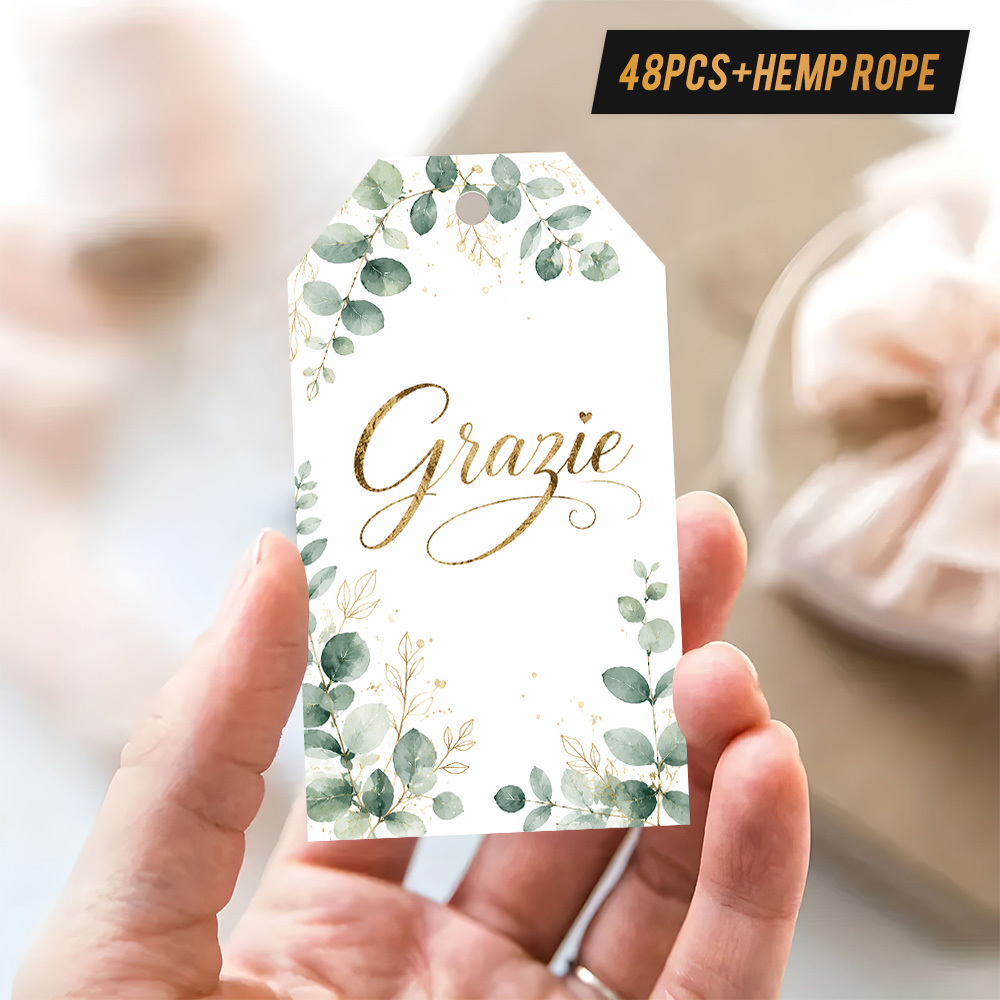 TEMU 48pz Etichette Regalo a Tema "Grazie" con di Iuta, Design con Motivo a Foglie di Eucalipto ad e Testo "Grazie" , per Confezioni Regalo,