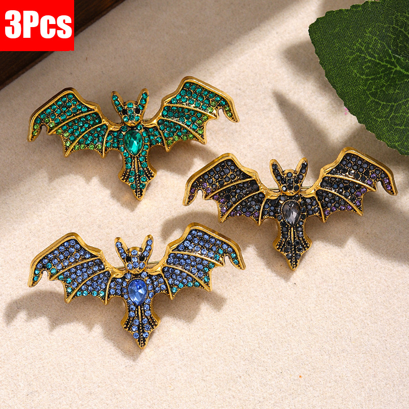 TEMU 3pcs/set Vintage-style Bat Brooch With Rhinestones - Gothic Bat Wing Corsage Suitable For Men And Women, Vintage Clothing Additions For Parties,