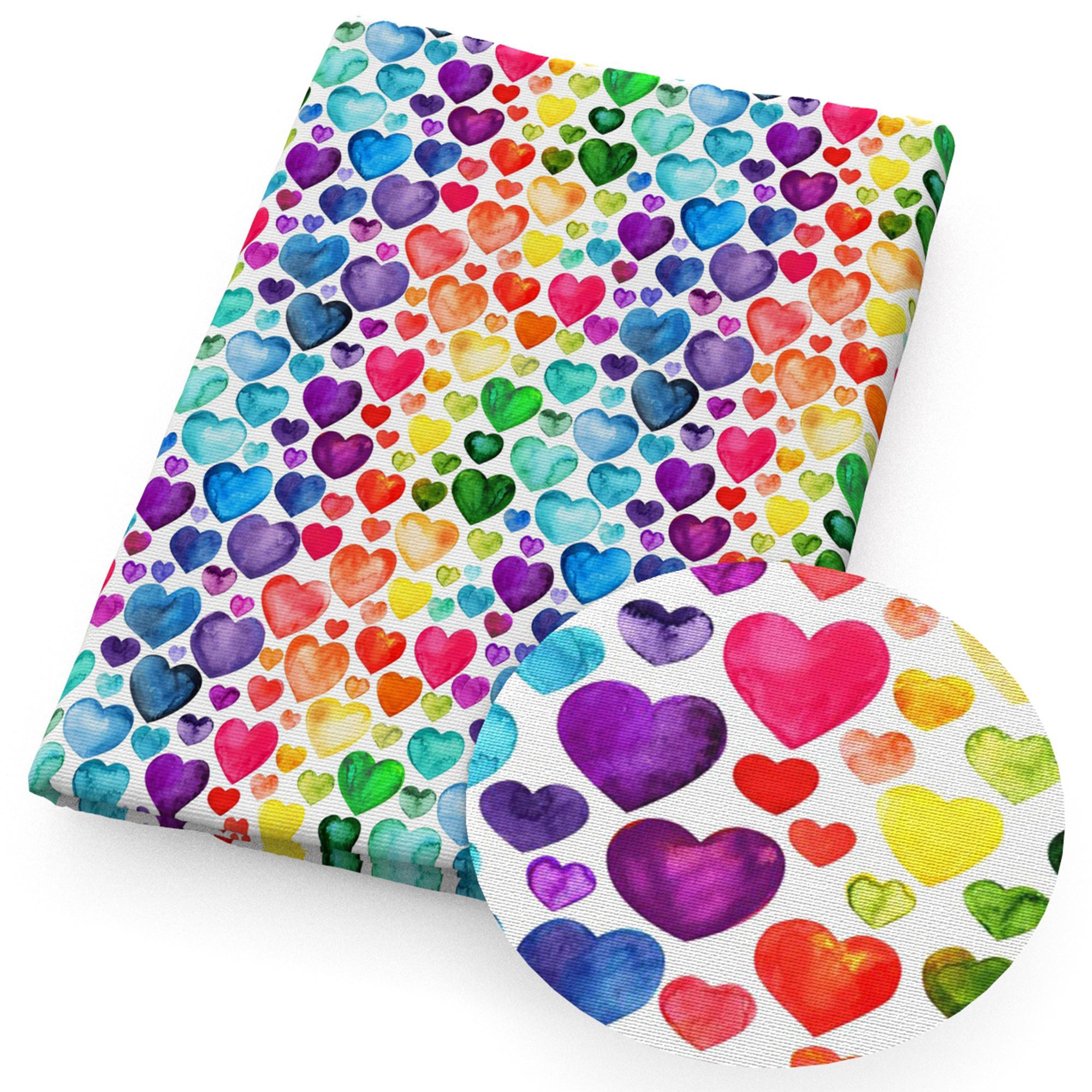 1pc Rainbow Heart Pattern Quilting Fabric-57x19.68inch(145x50cm) Polyester Craft Fabrics Diy Handmade Fabric Precut For Craft