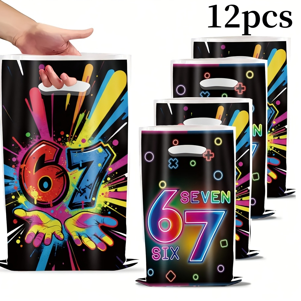 Image of Gift For Her/him Gifts For Her/him, 12/24pcs Of Colored 67-themed Party Gift Bags, Perfect For 6th And 7th Birthday Celebrations, Equipped With Handles For Easy Carrying. An For Gifts And Decorations