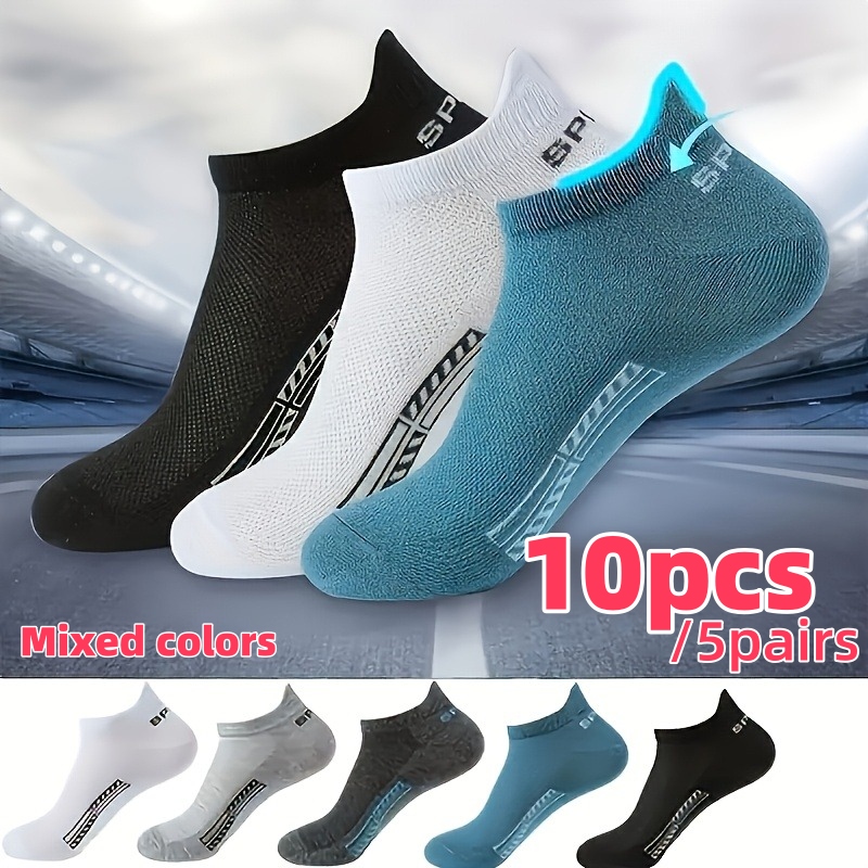 TEMU 10pcs/5 Pairs Mesh Design Men's Sweat-absorbing And Breathable Sports Socks, Suitable For . The Comfortable And Breathable, Suitable For Outdoor